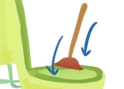 رفع گرفتگی توالت با دستمال کاغذی مرحله 2